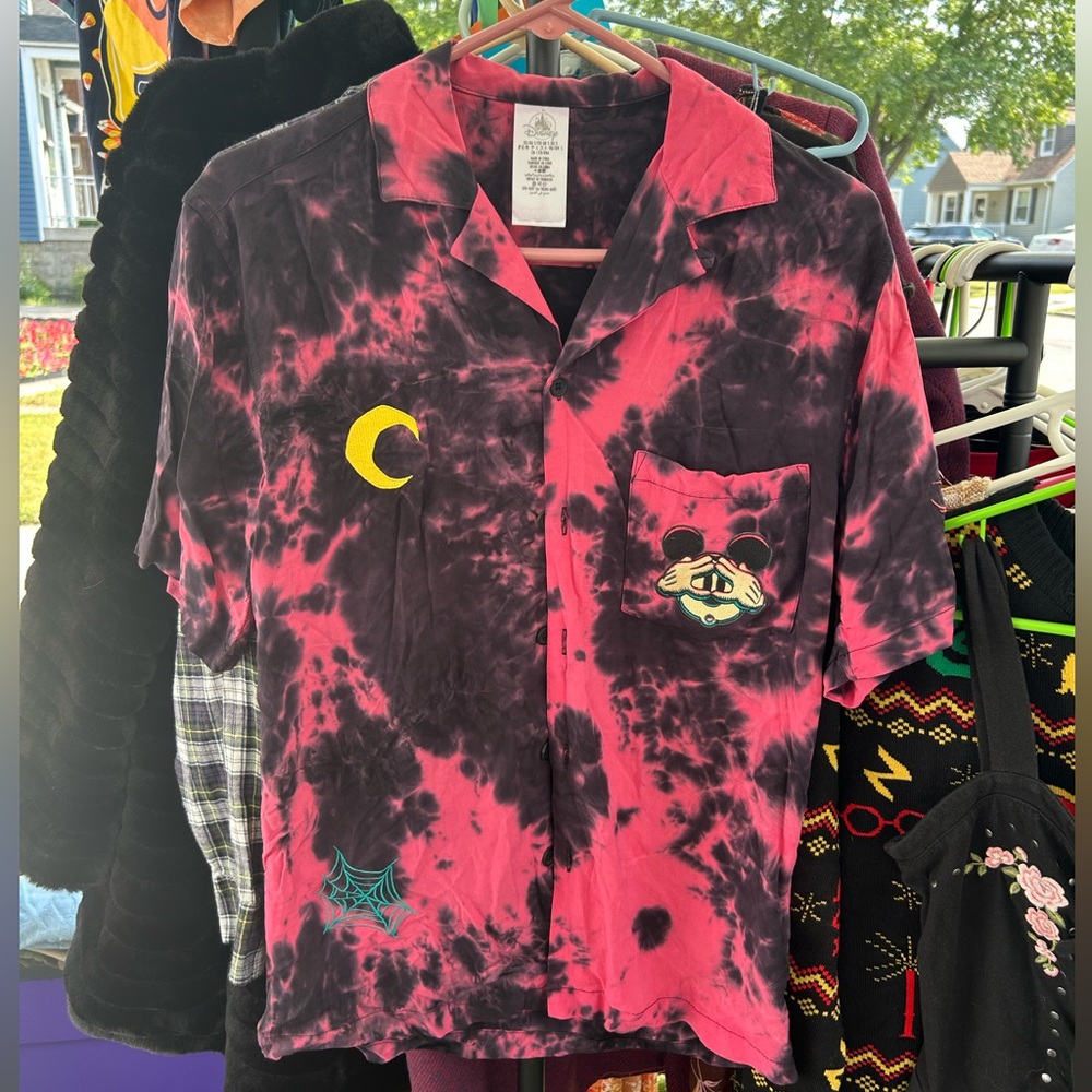 Disney Pink and Black Tie-Dye Button Down Shirt